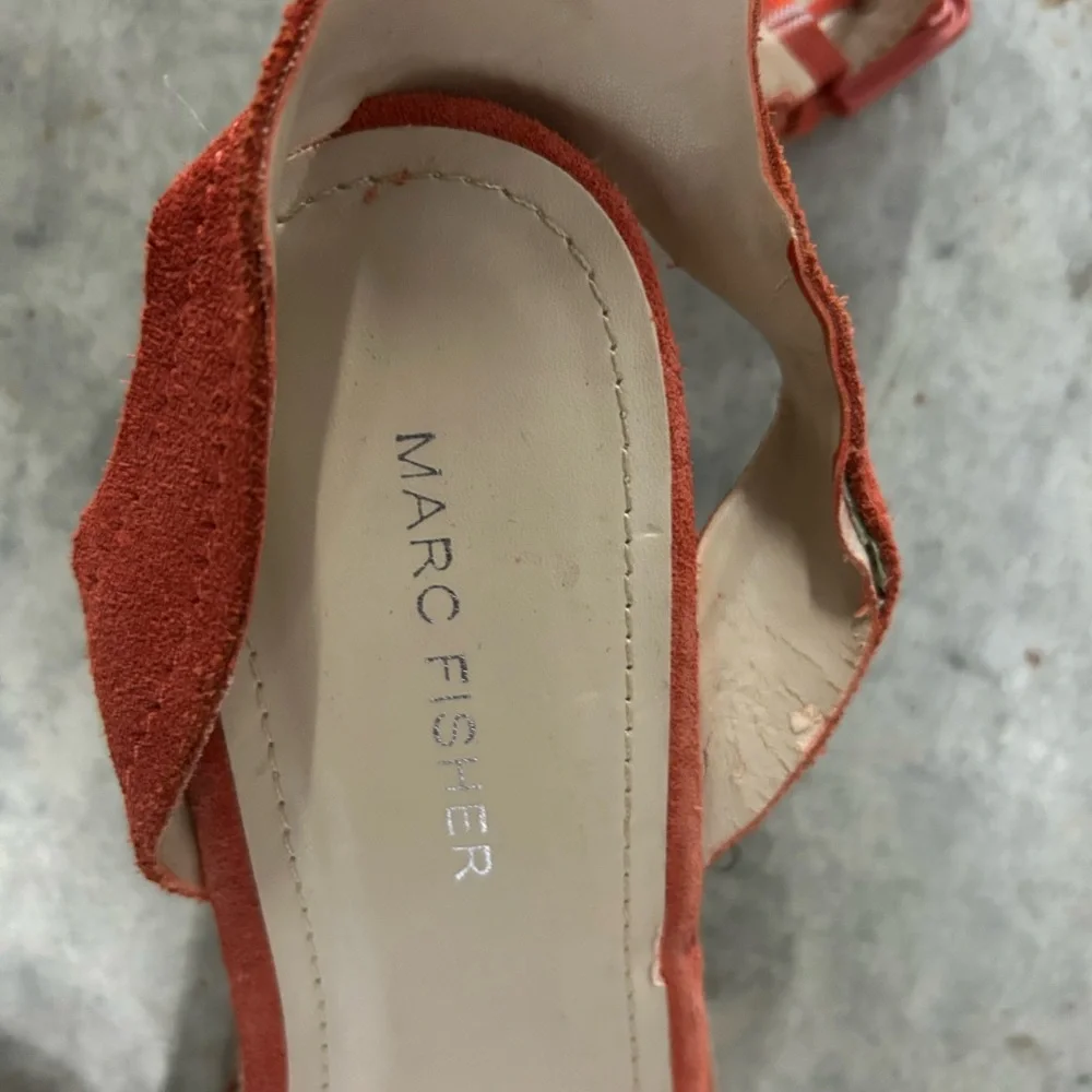 Marc Fisher Orange Wedge Sandals with Crisscross Straps Preowned